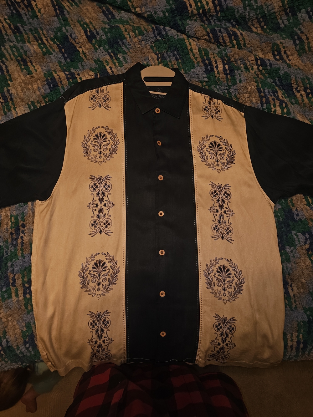 One Of A Kind Silk Tommy Bahama Blue And Cream Dress Shirt "Vintage"